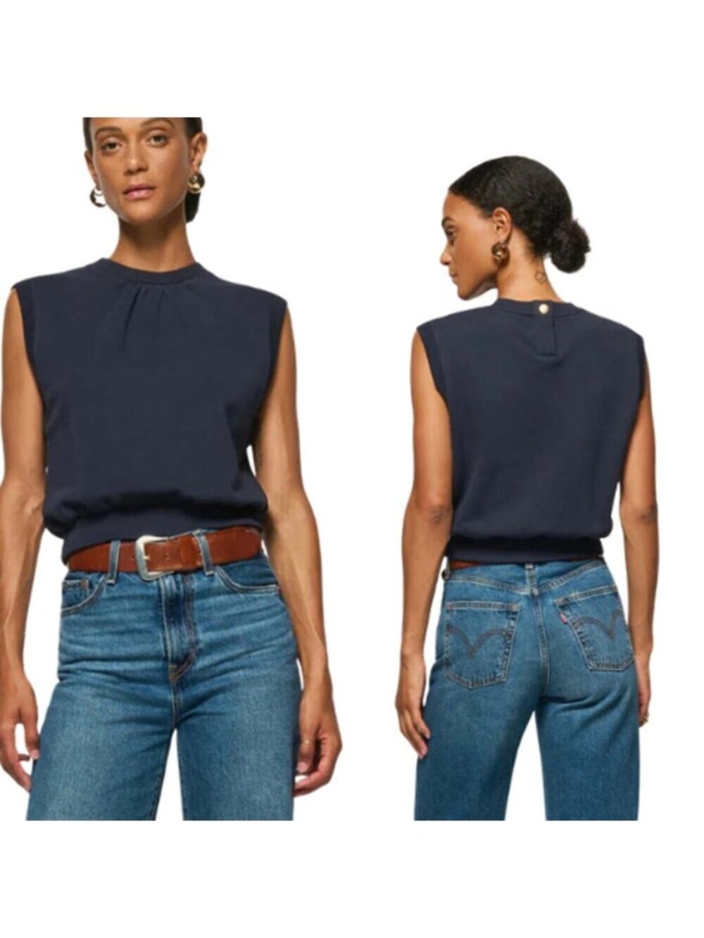 NEW Nation Ltd Billie Ribbed Detail Sleeveless Tank Sweatshirt Blue Size: XS